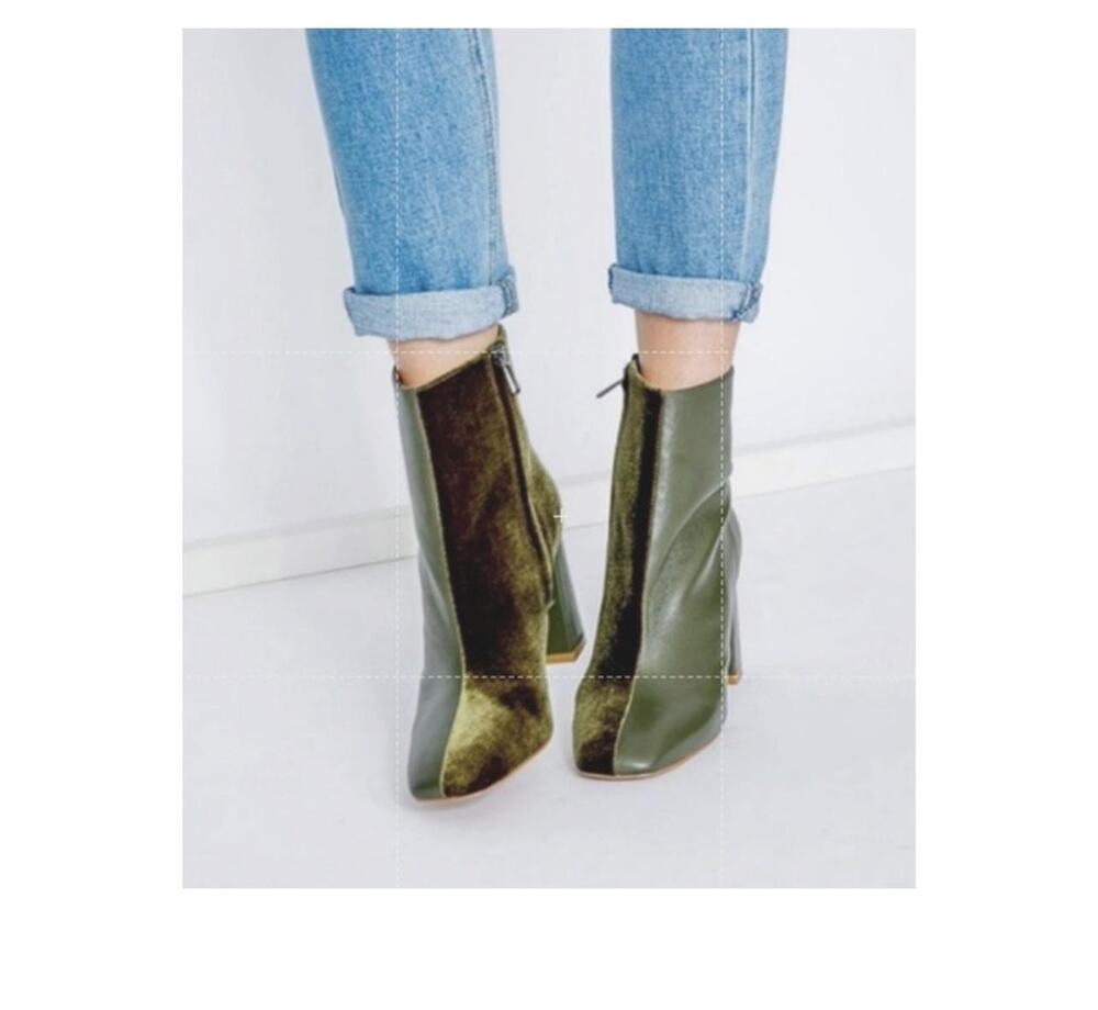 JAGGAR Boots Women's Size 5 Khaki Blocked Boot Velvet Ankle Heel Zip Pointed Toe